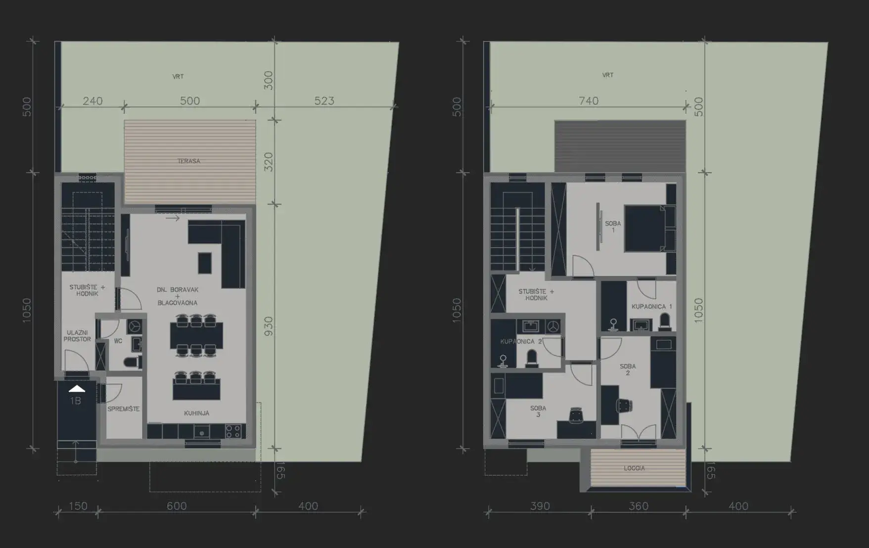 Tlocrt prizemlja i kata