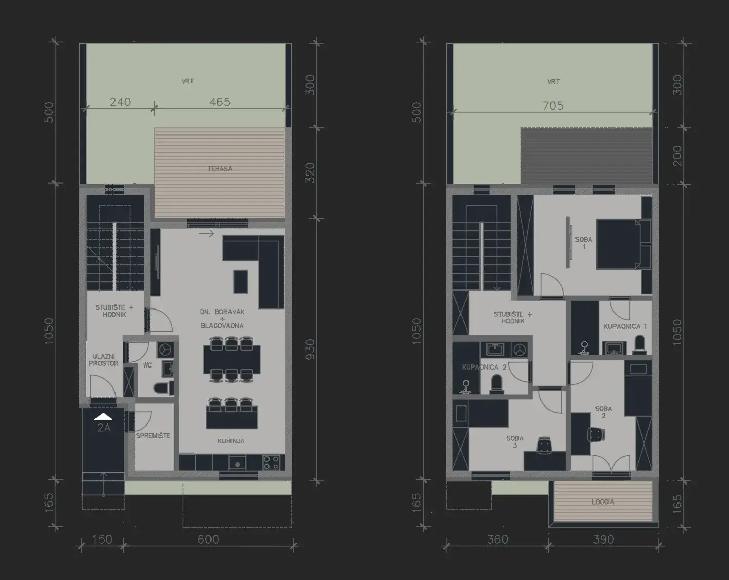 Tlocrt prizemlja i kata