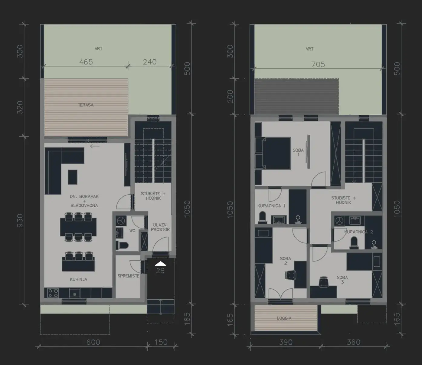 Tlocrt prizemlja i kata